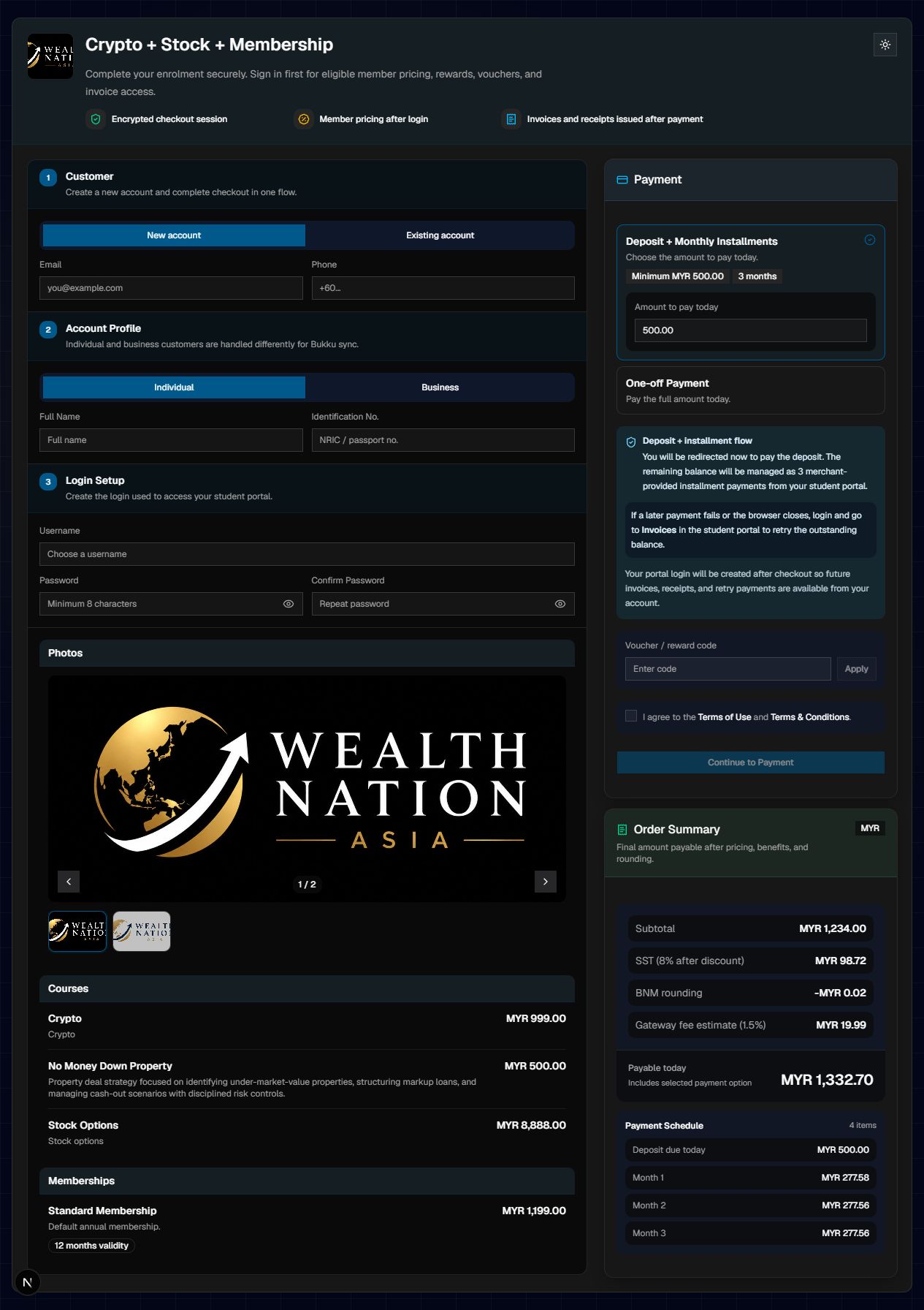 Checkout page from a sales link